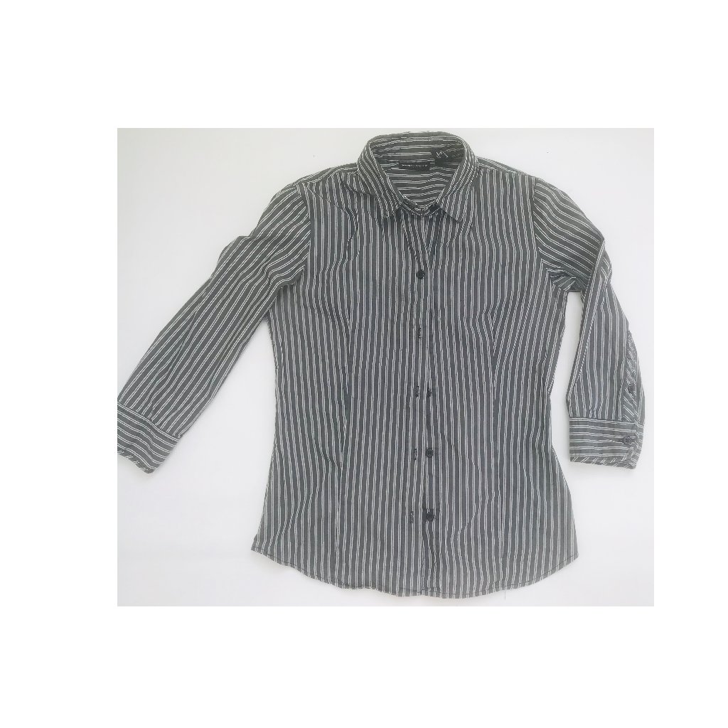 New York & Company Stretch Striped Gray Shirt S